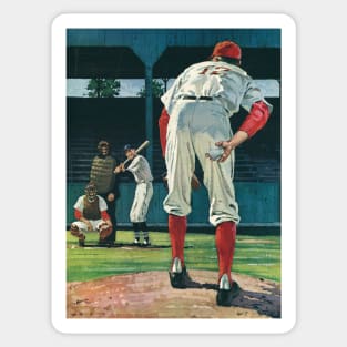 Vintage Sports Baseball Players with a  Pitcher on the Mound Sticker